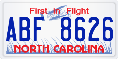 NC license plate ABF8626