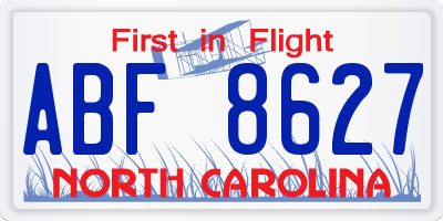 NC license plate ABF8627