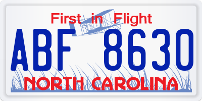 NC license plate ABF8630