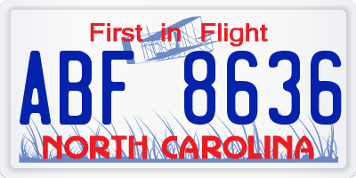 NC license plate ABF8636