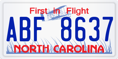NC license plate ABF8637