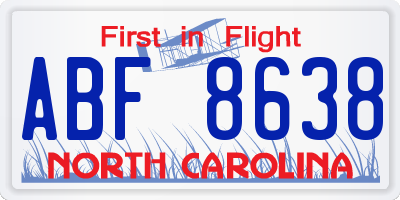 NC license plate ABF8638