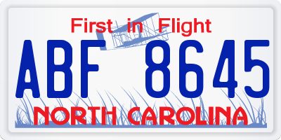 NC license plate ABF8645