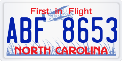 NC license plate ABF8653