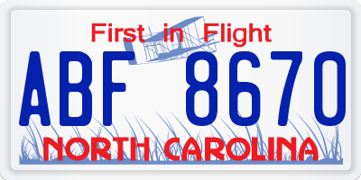 NC license plate ABF8670