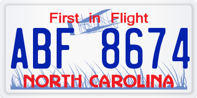 NC license plate ABF8674