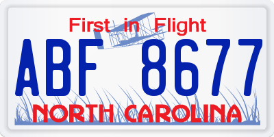 NC license plate ABF8677