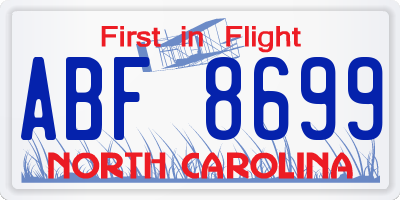 NC license plate ABF8699