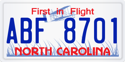 NC license plate ABF8701