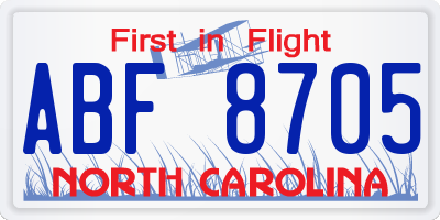 NC license plate ABF8705