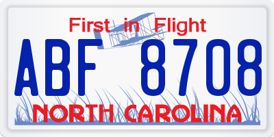 NC license plate ABF8708
