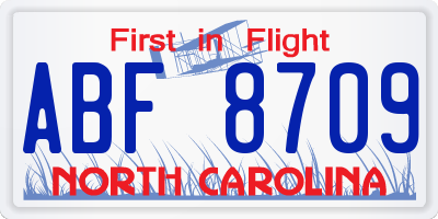 NC license plate ABF8709