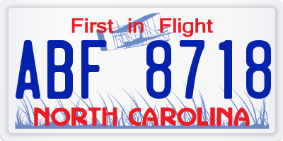 NC license plate ABF8718