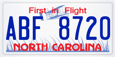 NC license plate ABF8720