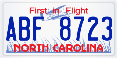 NC license plate ABF8723