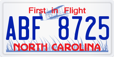 NC license plate ABF8725
