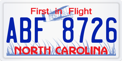 NC license plate ABF8726