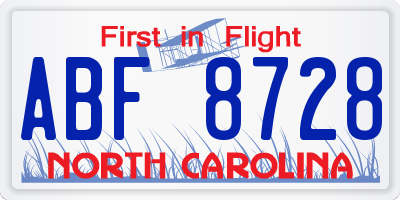 NC license plate ABF8728