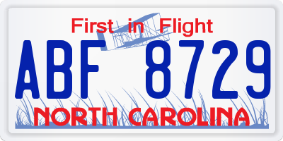 NC license plate ABF8729