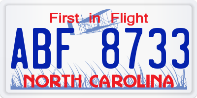NC license plate ABF8733