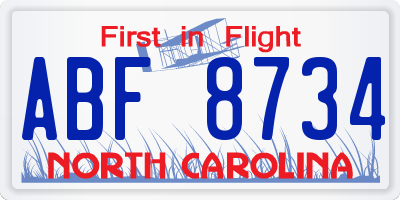 NC license plate ABF8734
