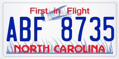 NC license plate ABF8735