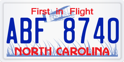 NC license plate ABF8740