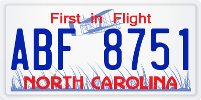 NC license plate ABF8751