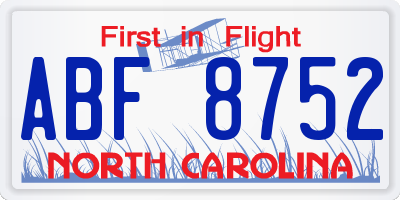 NC license plate ABF8752