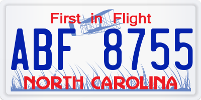 NC license plate ABF8755