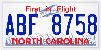 NC license plate ABF8758