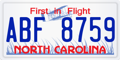 NC license plate ABF8759