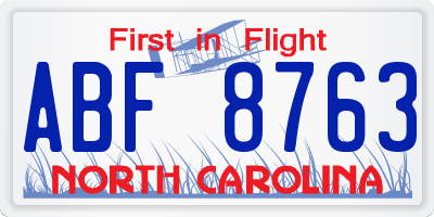 NC license plate ABF8763