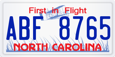 NC license plate ABF8765