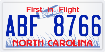 NC license plate ABF8766