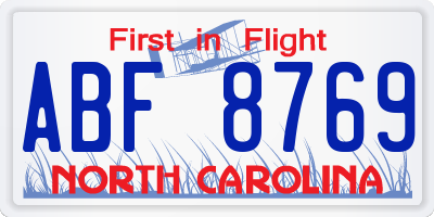 NC license plate ABF8769