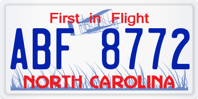 NC license plate ABF8772