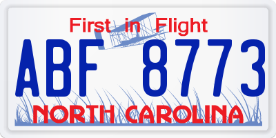 NC license plate ABF8773