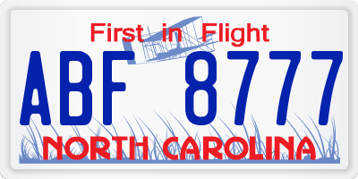 NC license plate ABF8777