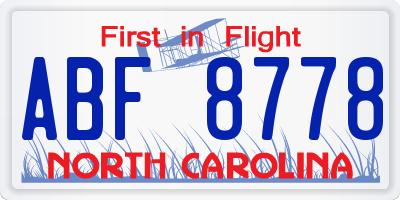NC license plate ABF8778