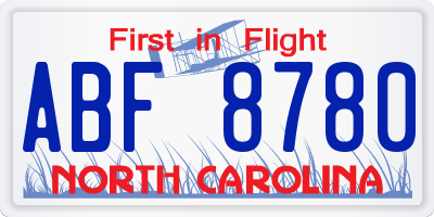 NC license plate ABF8780