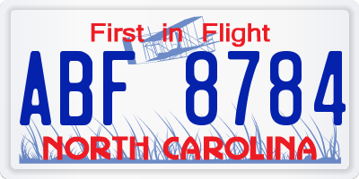 NC license plate ABF8784