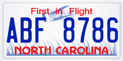 NC license plate ABF8786
