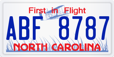 NC license plate ABF8787