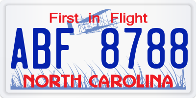 NC license plate ABF8788