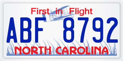 NC license plate ABF8792