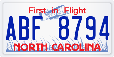 NC license plate ABF8794