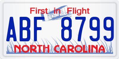 NC license plate ABF8799