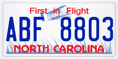 NC license plate ABF8803