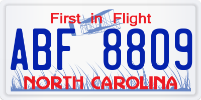 NC license plate ABF8809